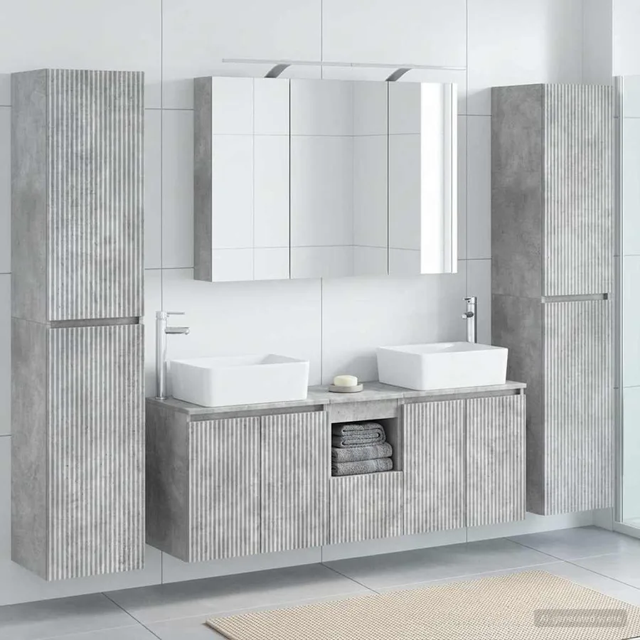 Ensemble de mobilier de salle de bain 6 pcs Gris béton - 4
