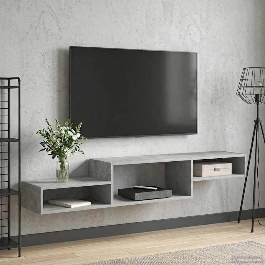 Meuble TV mural Montage mural Gris béton 150 x 28 x 26 cm - 4