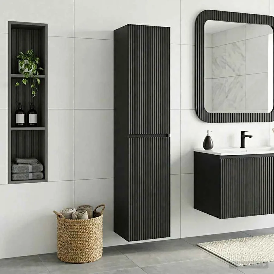 Cabinet de Salle de Bain Mural Noir 33 x 34,5 x 160 cm