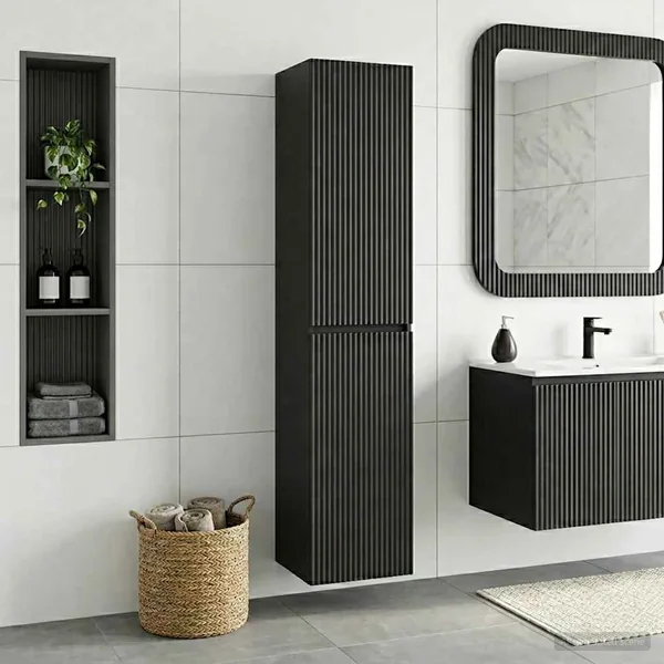 Cabinet de Salle de Bain Mural Noir 33 x 34,5 x 160 cm