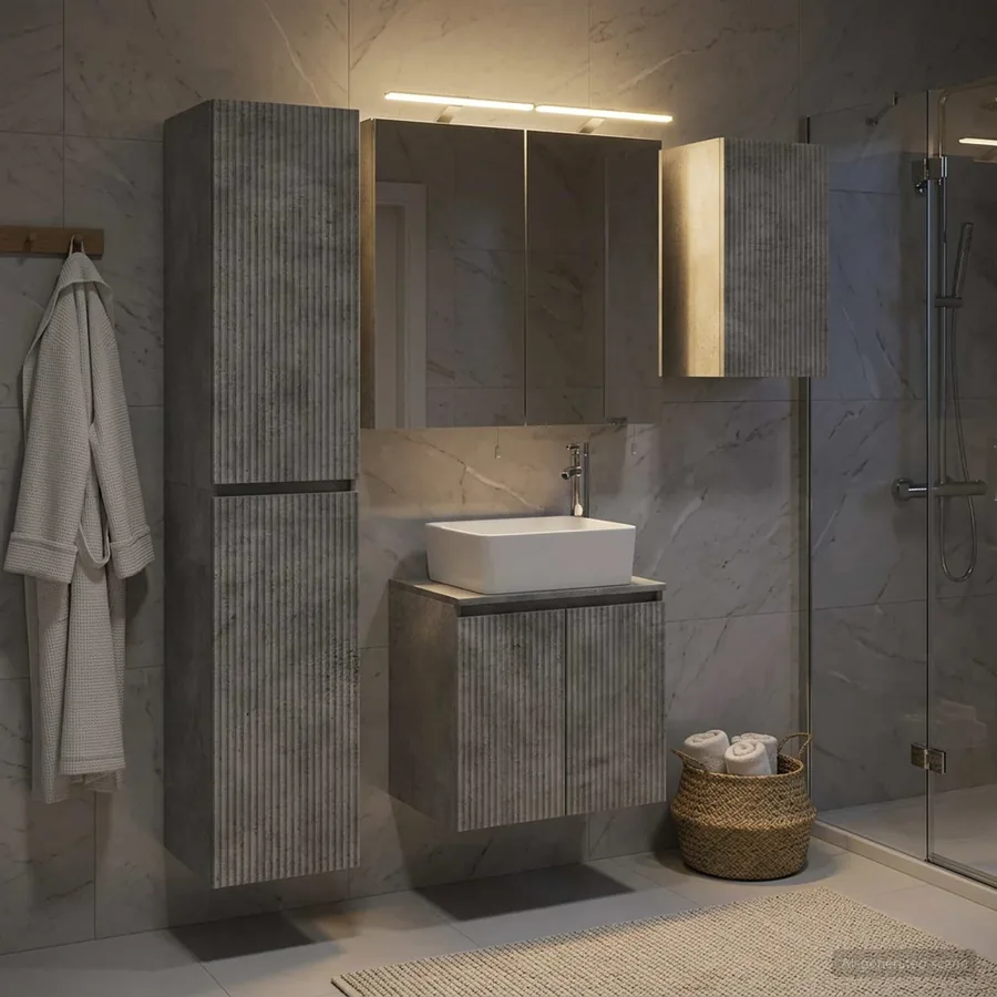 Ensemble d'armoire de salle de bain 5 pcs Gris béton