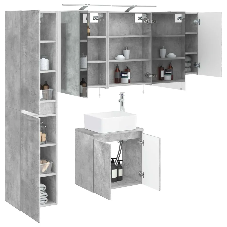 Ensemble d'armoire de salle de bain 5 pcs Gris béton - 3