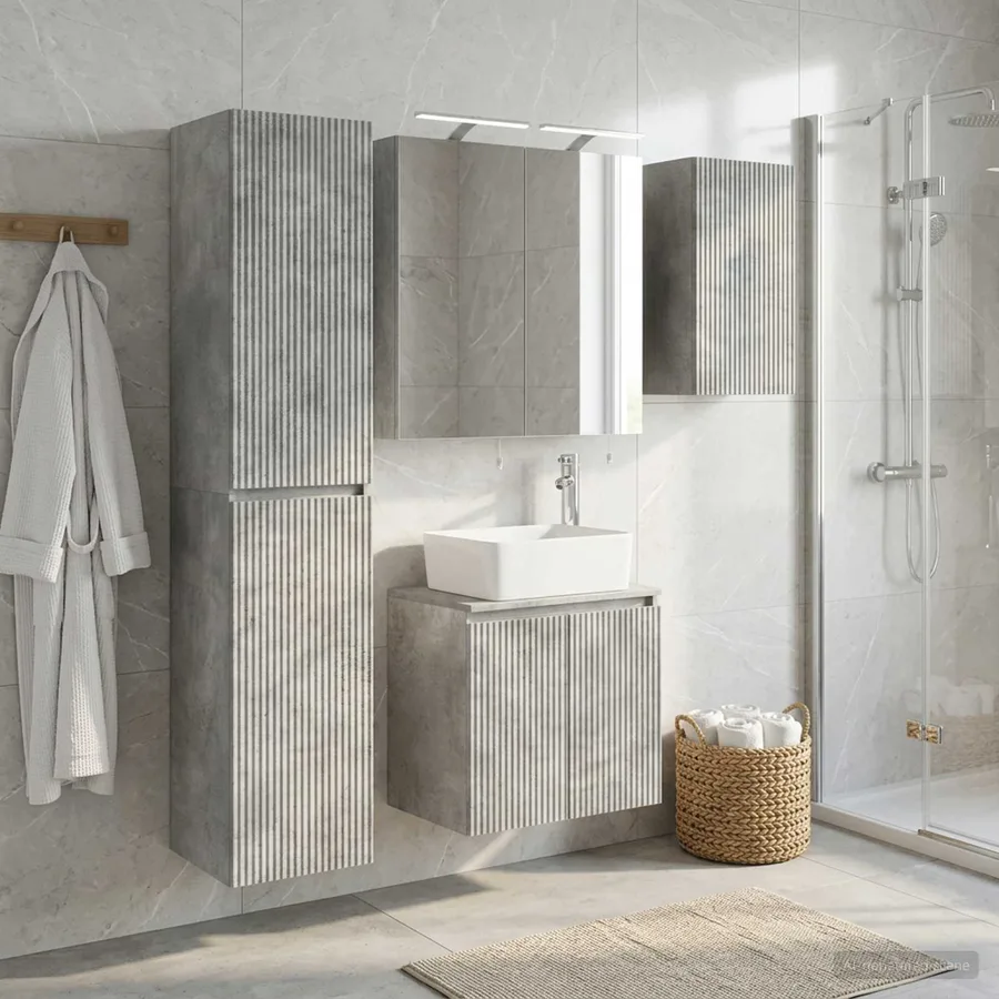 Ensemble d'armoire de salle de bain 5 pcs Gris béton - 4