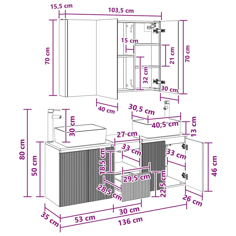 Ensemble d'armoire de salle de bain 4 pcs Sonoma gris - 14