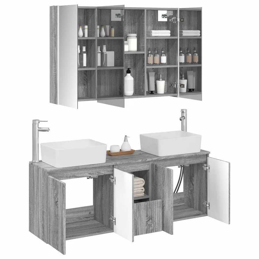 Ensemble d'armoire de salle de bain 4 pcs Sonoma gris - 3