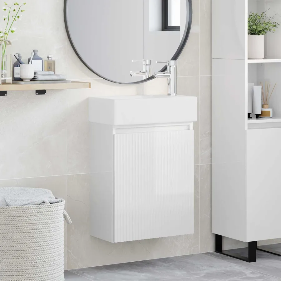 Meuble de salle de bain avec robinet Blanc brillant