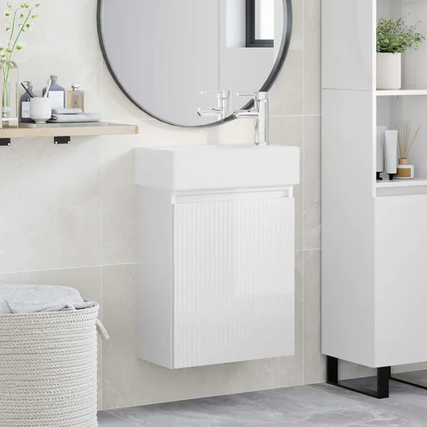 Meuble de salle de bain avec robinet Blanc brillant