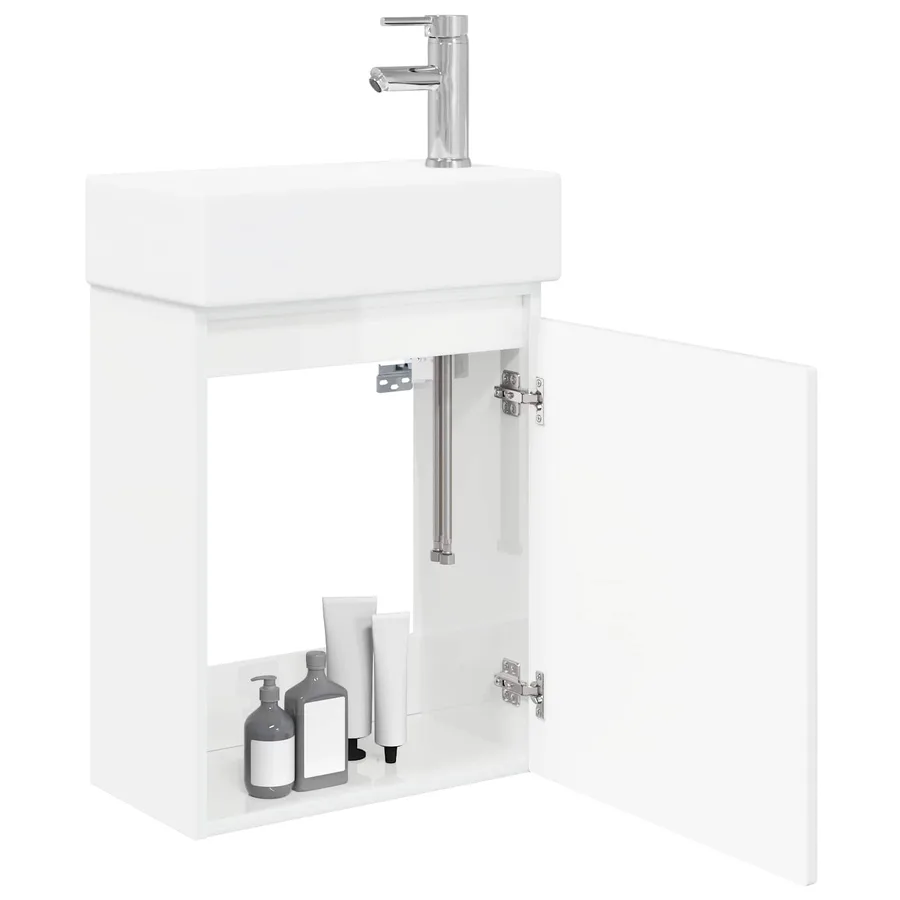 Meuble de salle de bain avec robinet Blanc brillant - 3