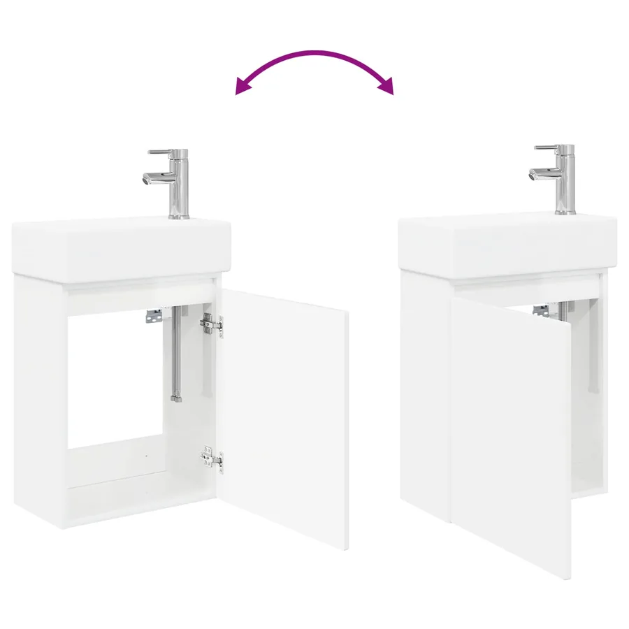 Meuble de salle de bain avec robinet Blanc brillant - 9