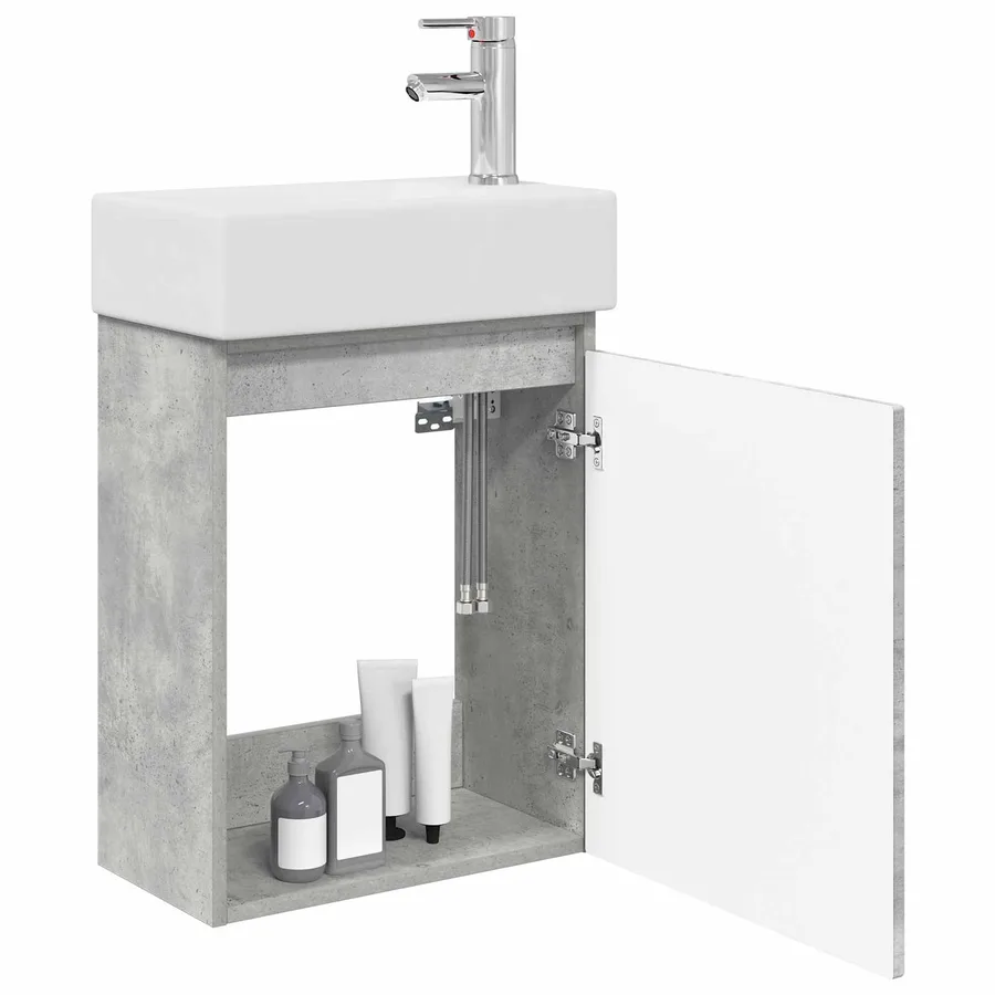 Meuble de salle de bain avec robinet Gris béton - 3