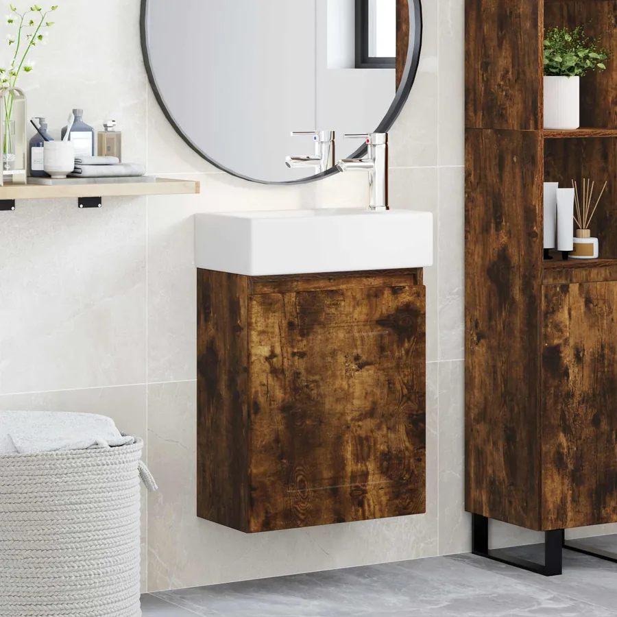 Meuble de salle de bain avec robinet Chêne fumé