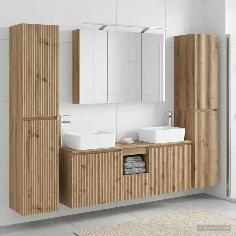 Ensemble de mobilier de salle de bain 6 pc Chêne artisanal