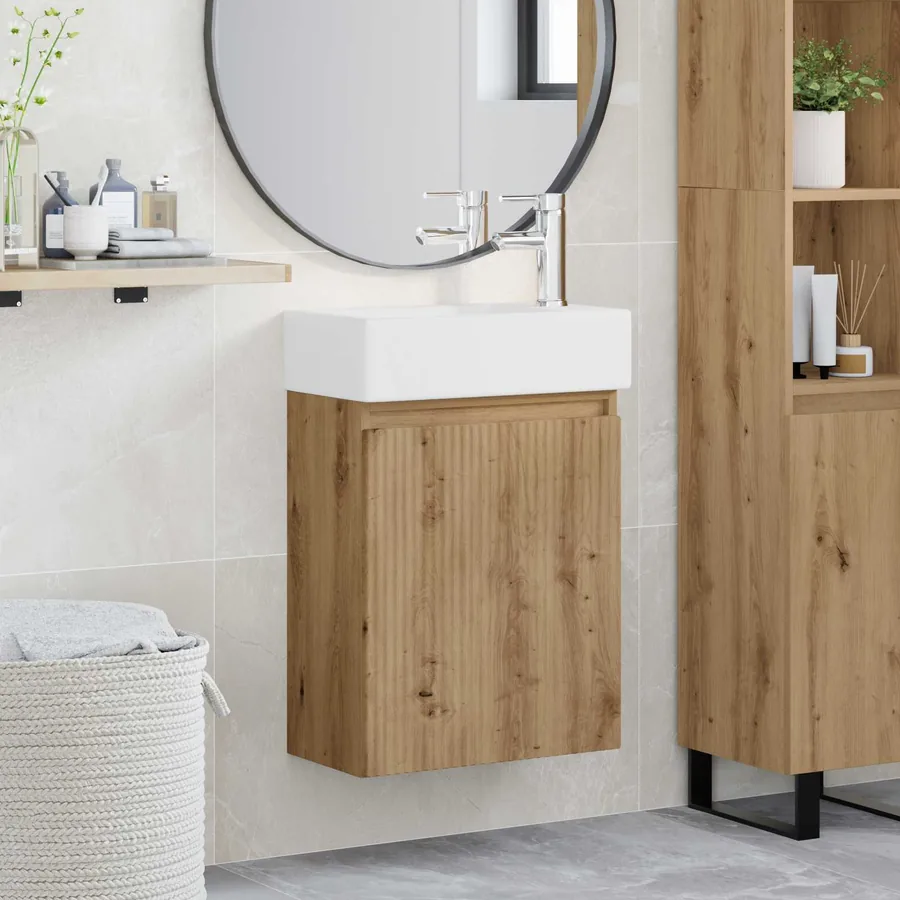 Meuble de salle de bain avec robinet Chêne artisanal