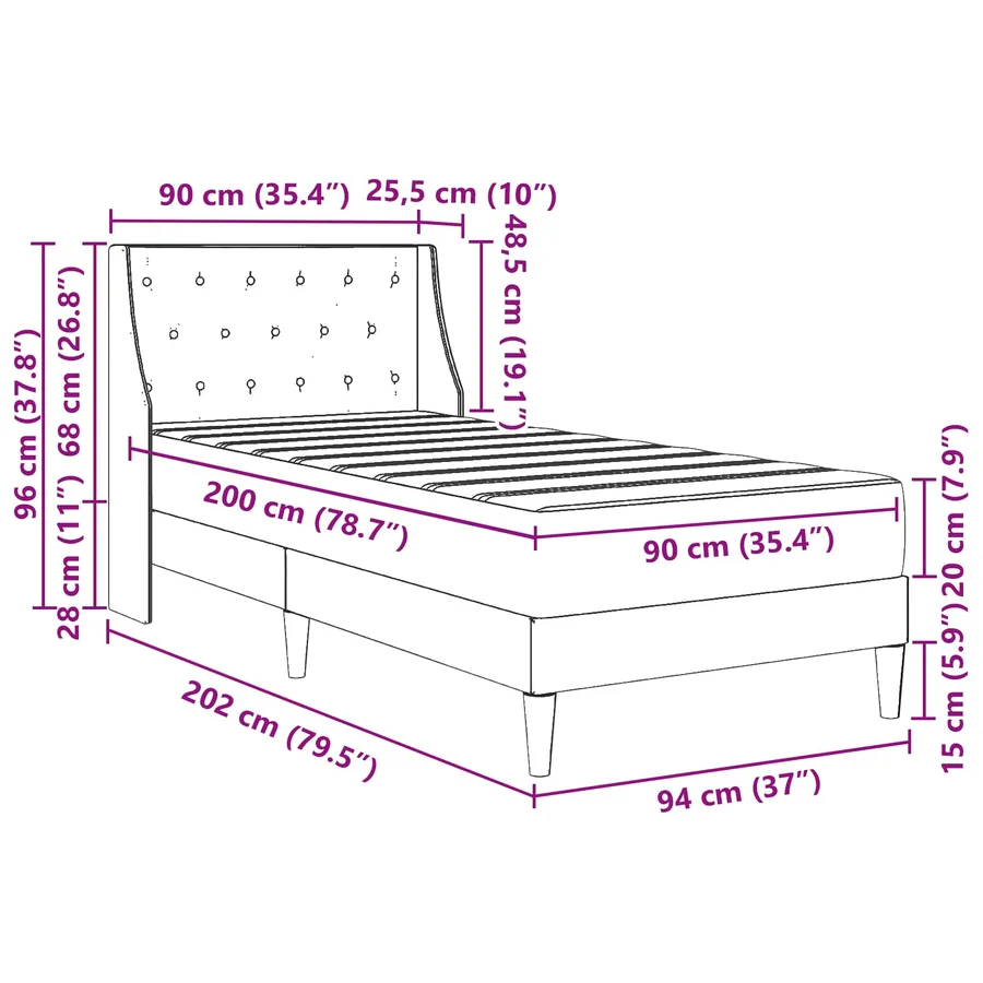 Cadre de lit avec matelas avec matelas Rose 90 x 200 cm Velours - 8