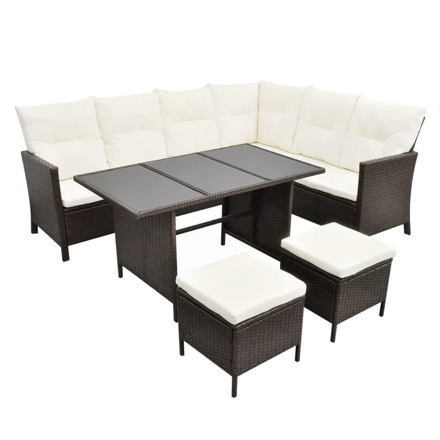 Salon de jardin 4 pcs avec coussins Résine tressée Marron - 2