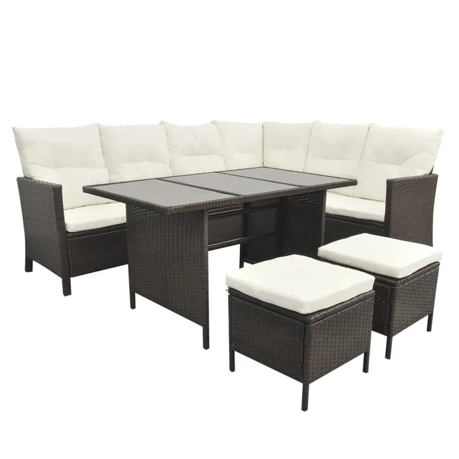 Salon de jardin 4 pcs avec coussins Résine tressée Marron - 3