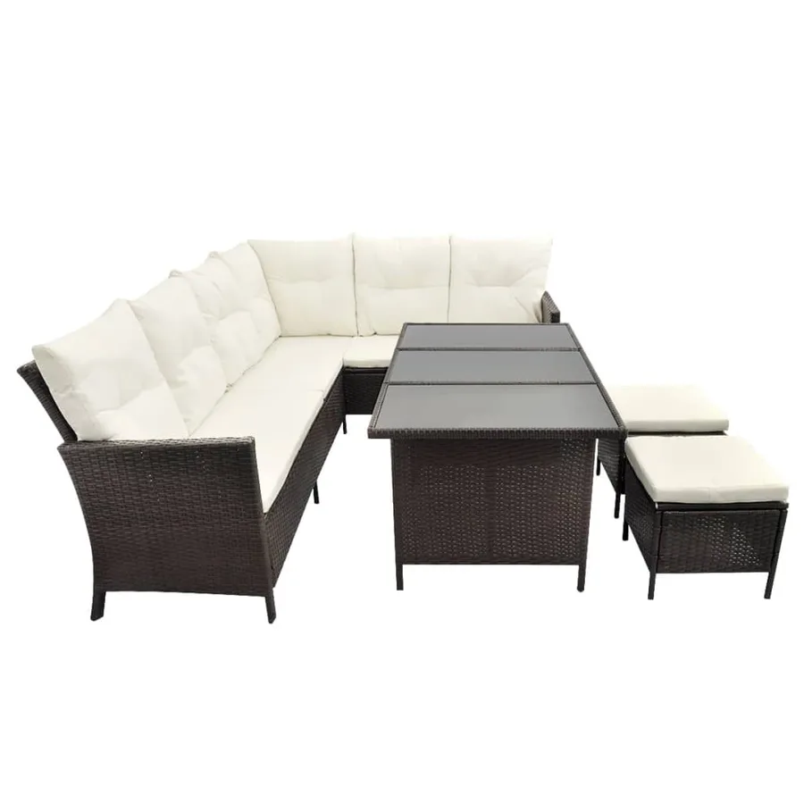Salon de jardin 4 pcs avec coussins Résine tressée Marron - 5