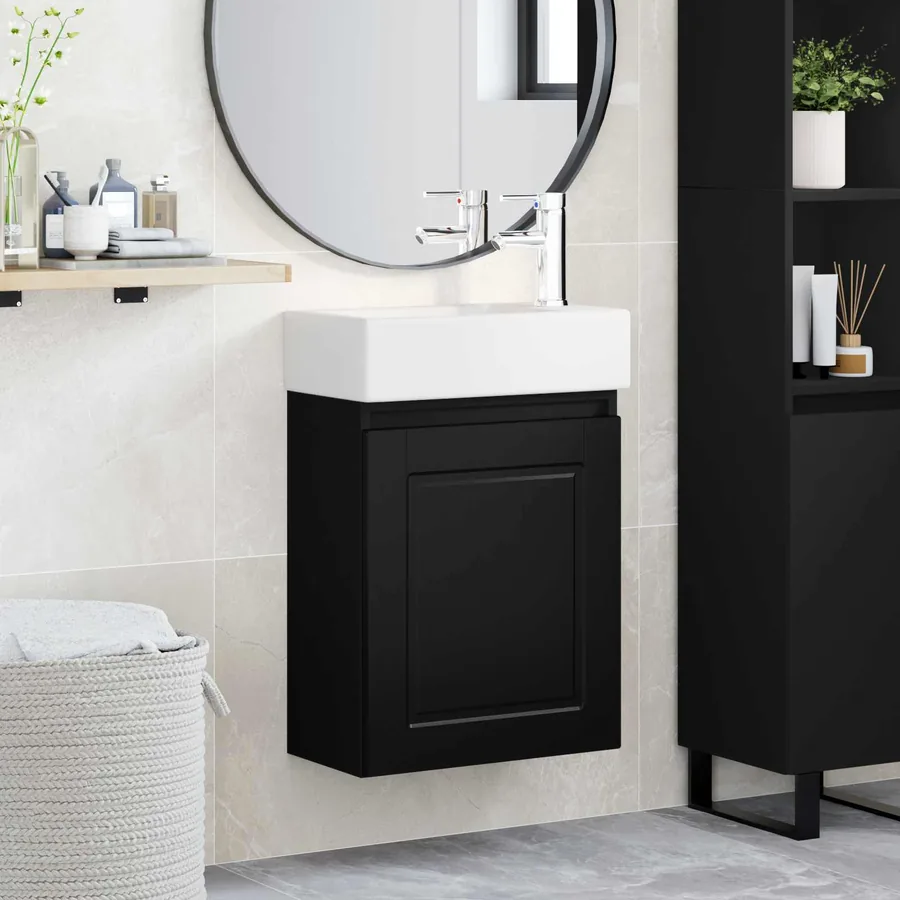 Meuble de salle de bain avec robinet Noir 45,5 x 22,5 x 84 cm