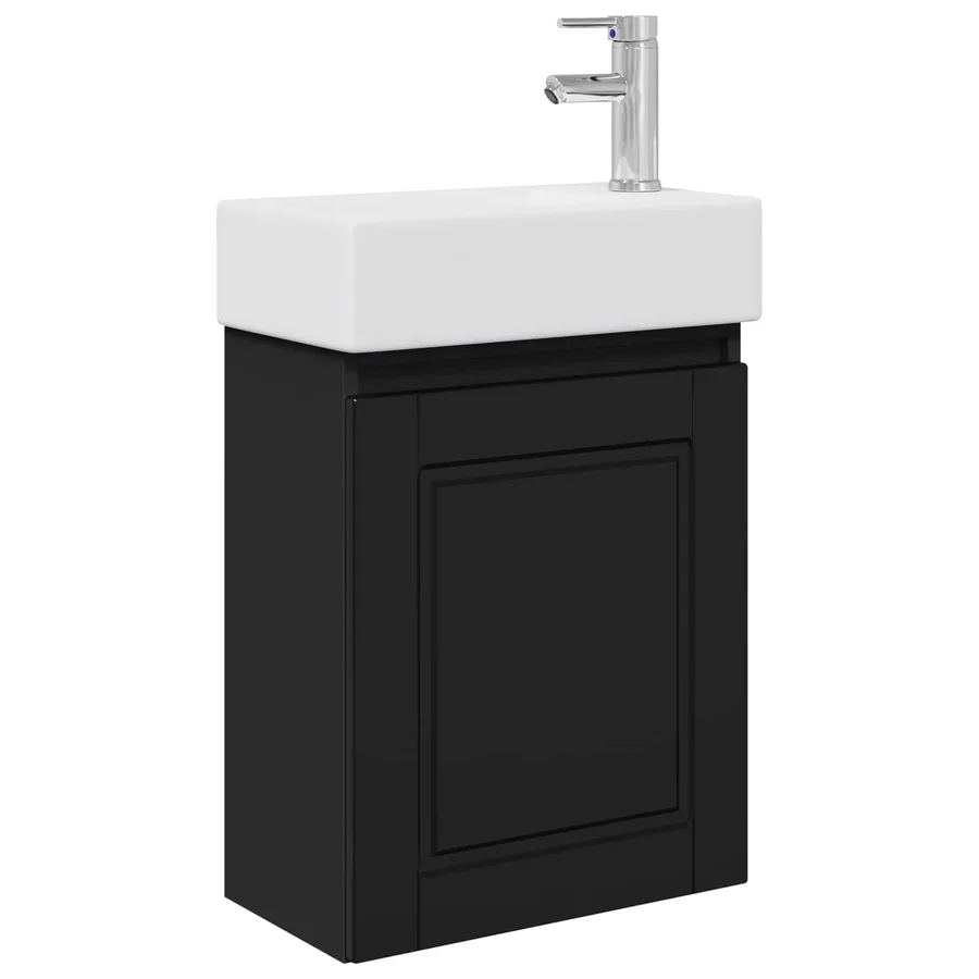 Meuble de salle de bain avec robinet Noir 45,5 x 22,5 x 84 cm - 2