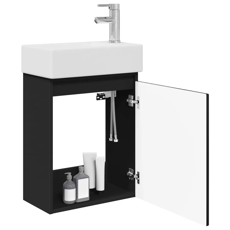 Meuble de salle de bain avec robinet Noir 45,5 x 22,5 x 84 cm - 3
