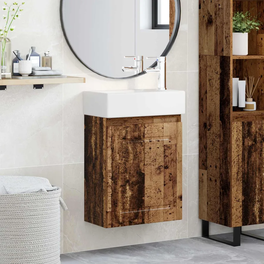 Meuble de salle de bain avec robinet Bois ancien
