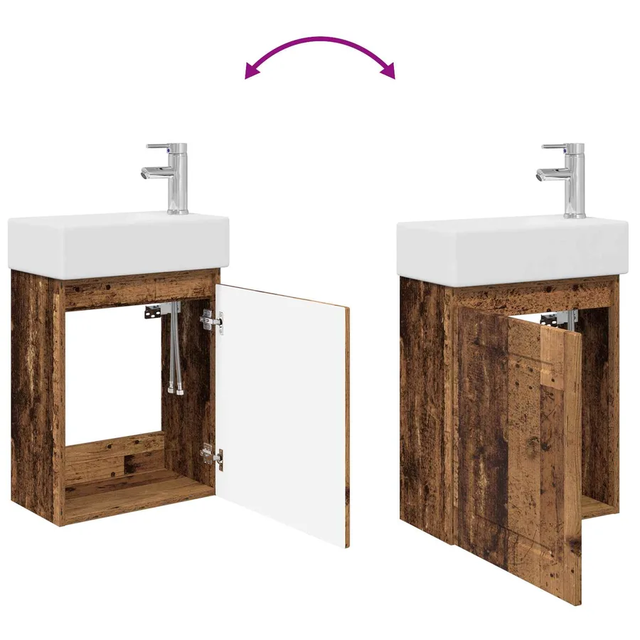 Meuble de salle de bain avec robinet Bois ancien - 9