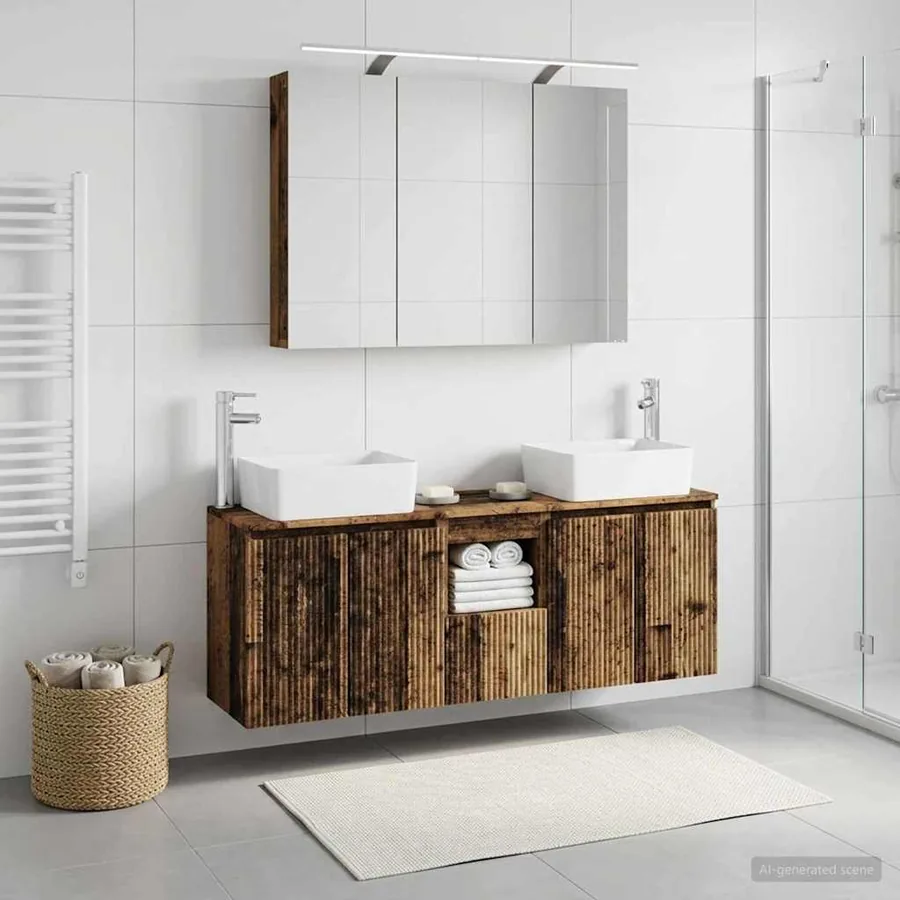 Ensemble d'armoire de salle de bain 4 pcs Bois ancien