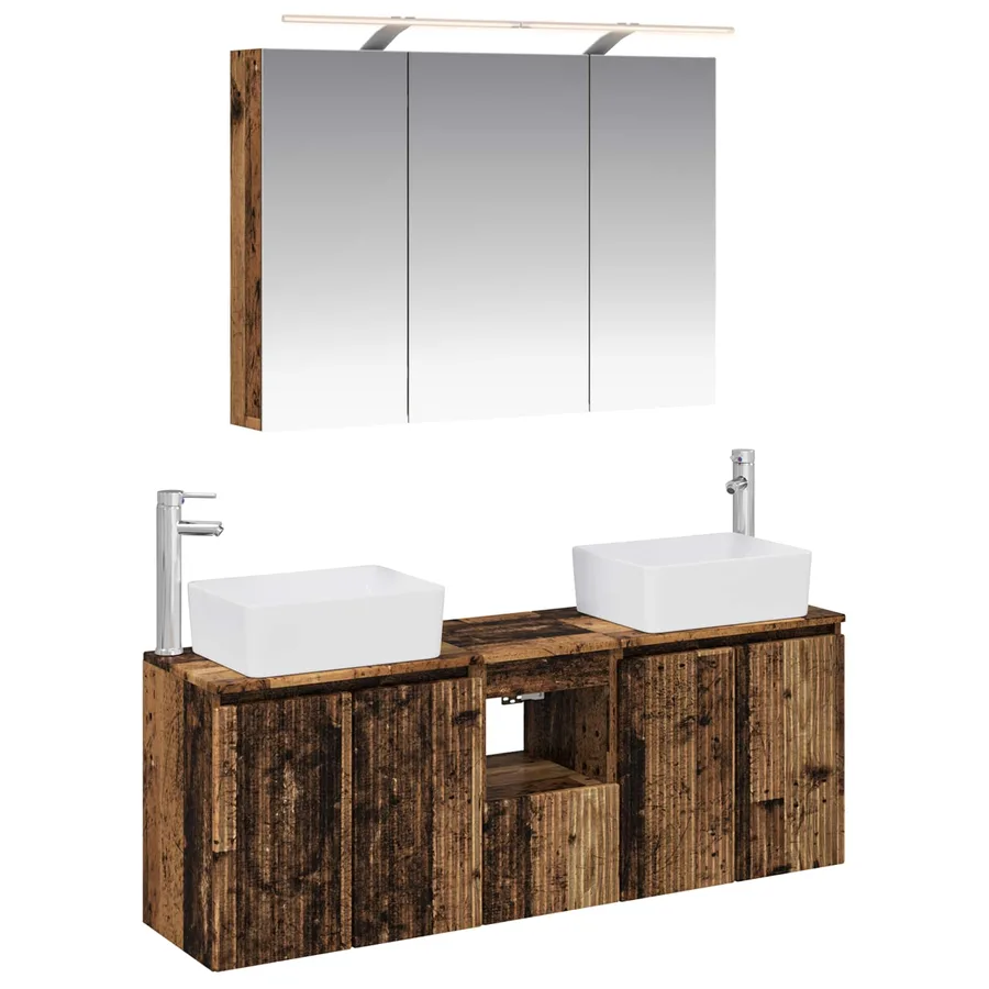 Ensemble d'armoire de salle de bain 4 pcs Bois ancien - 2
