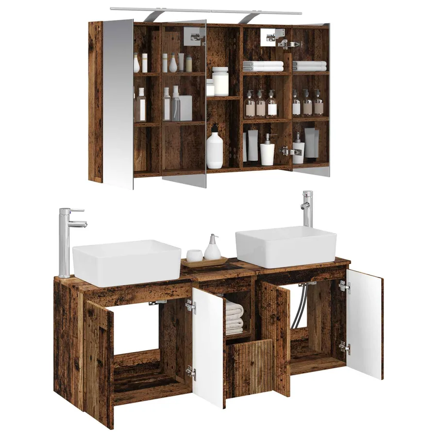 Ensemble d'armoire de salle de bain 4 pcs Bois ancien - 3