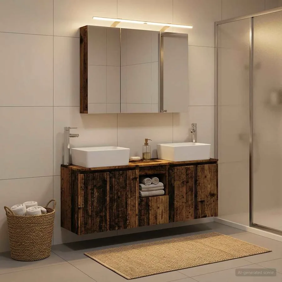 Ensemble d'armoire de salle de bain 4 pcs Bois ancien - 4