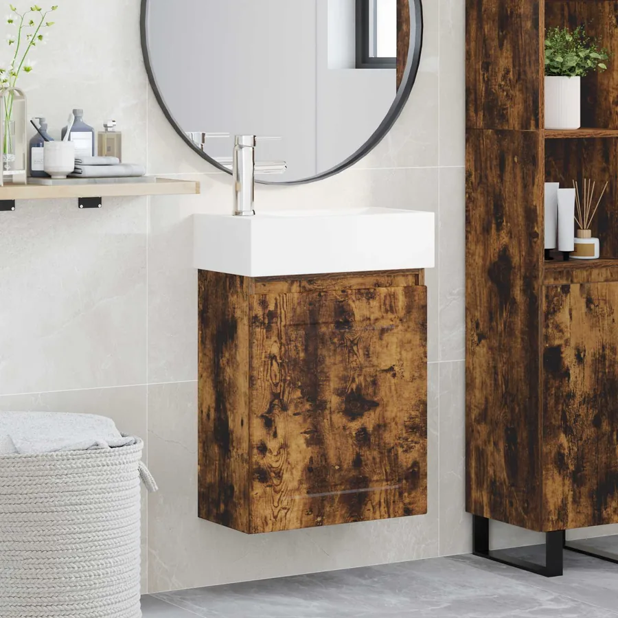 Meuble de salle de bain avec robinet Chêne fumé