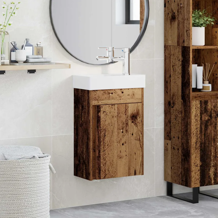 Meuble de salle de bain avec robinet Bois ancien