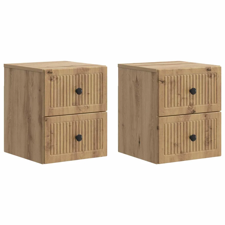Cabinet de chevet mural 2 pc Chêne artisanal 33 x 34,5 x 40 cm - 2