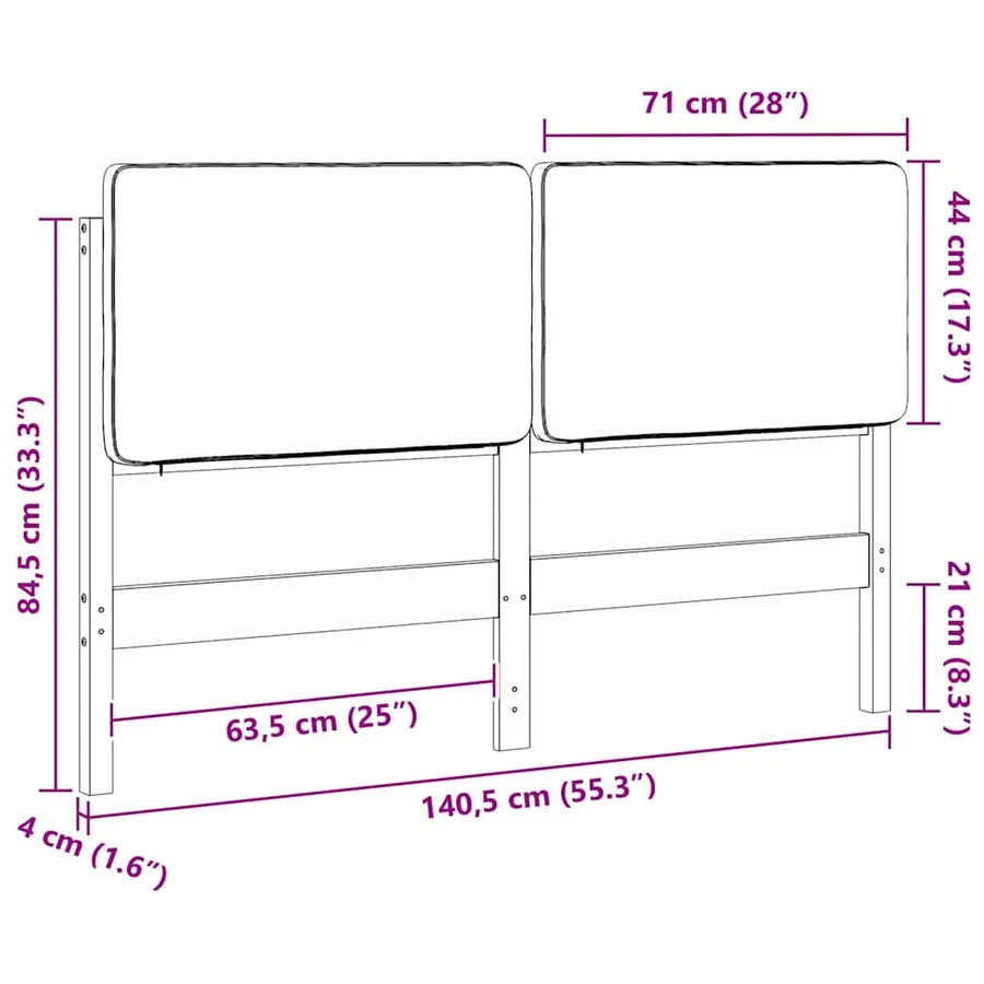 Tête de lit capitonnée Blanc et gris clair 135 cm Pin massif - 13