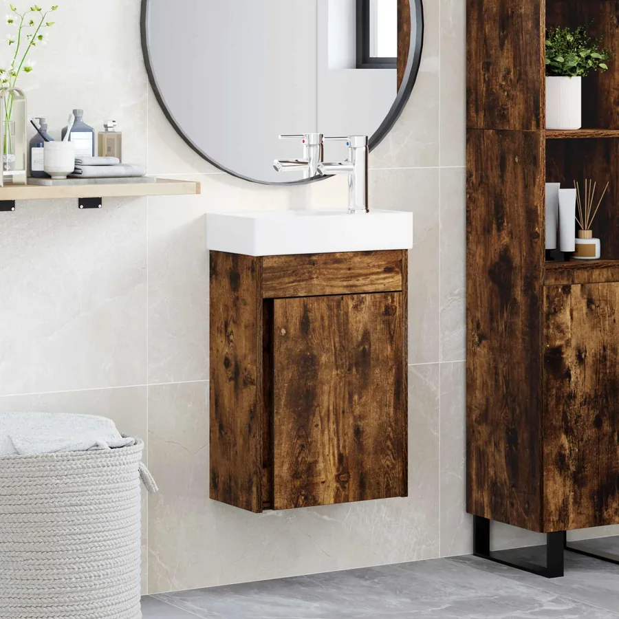 Meuble de salle de bain avec robinet Chêne fumé