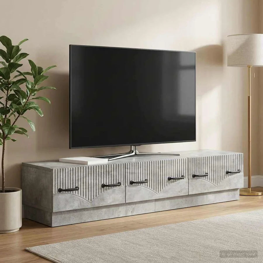 Meuble TV Gris béton 147 x 34,5 x 27 cm Bois d'ingénierie - 4