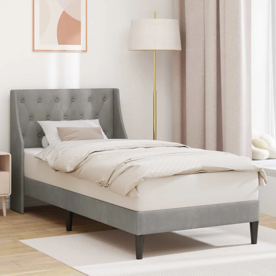 Cadre de lit avec tête de lit Gris clair 80 x 200 cm Velours