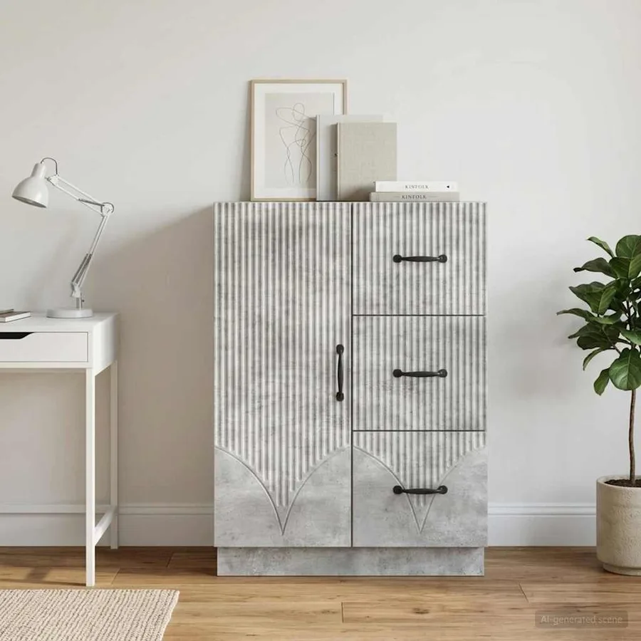 Buffet Gris béton 66 x 34,5 x 87 cm Bois d'ingénierie - 4