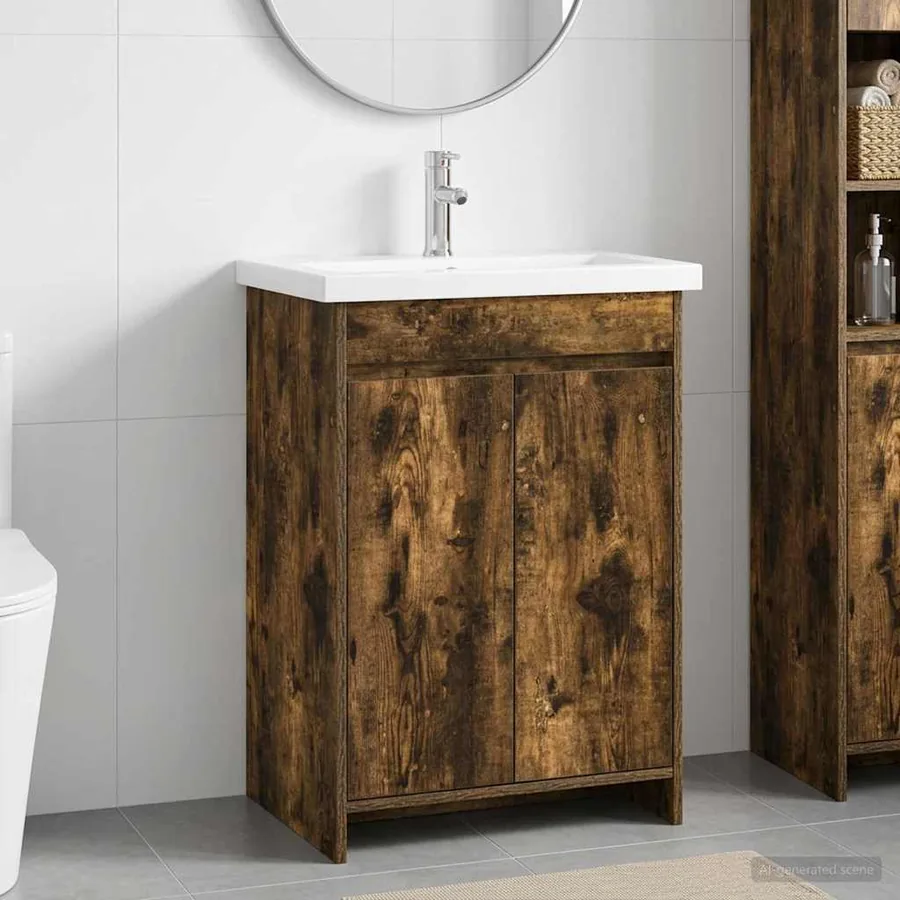 Ensemble de mobilier de salle de bain Chêne fumé