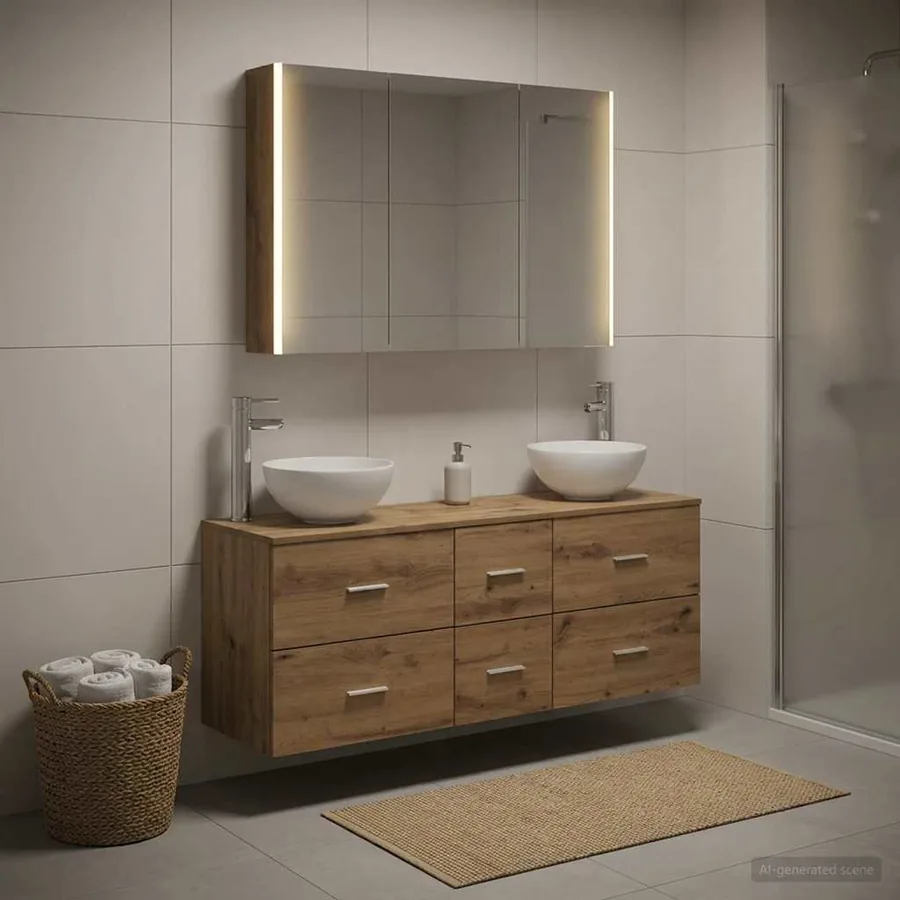 Ensemble de mobilier de salle de bain 4 pc Chêne artisanal