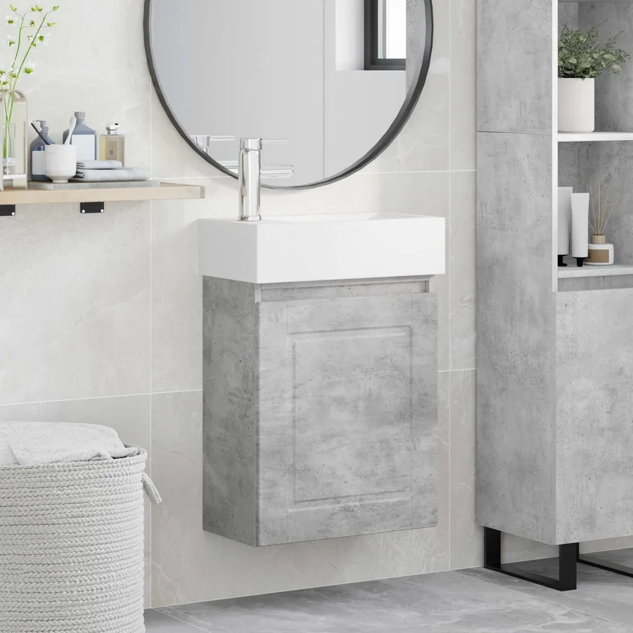 Meuble de salle de bain avec robinet Gris béton