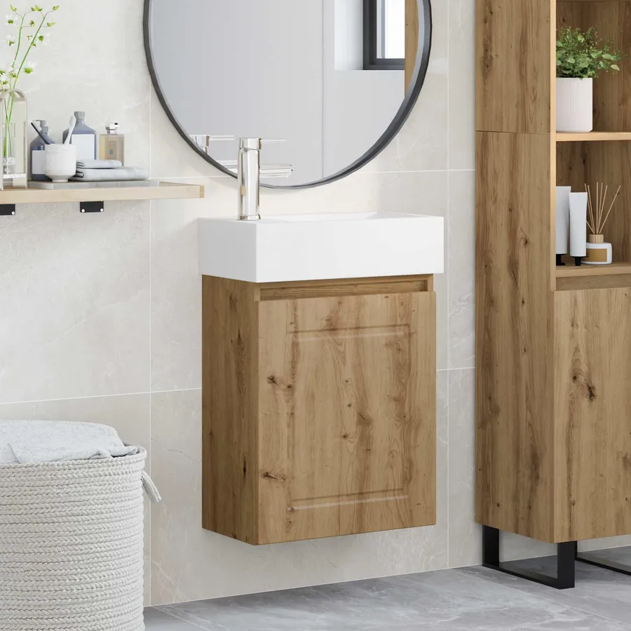 Meuble de salle de bain avec robinet Chêne artisanal