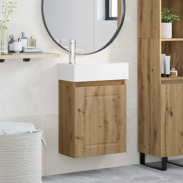 Meuble de salle de bain avec robinet Chêne artisanal