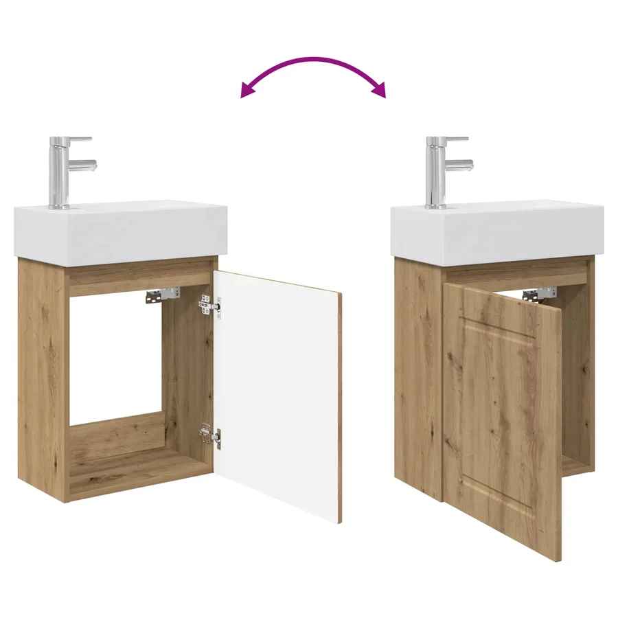 Meuble de salle de bain avec robinet Chêne artisanal - 9