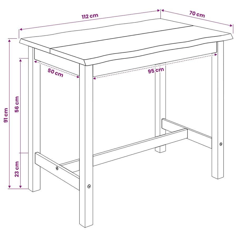 Table haute EKAI Noir 112 x 70 x 91 cm Bois de pin massif - 9