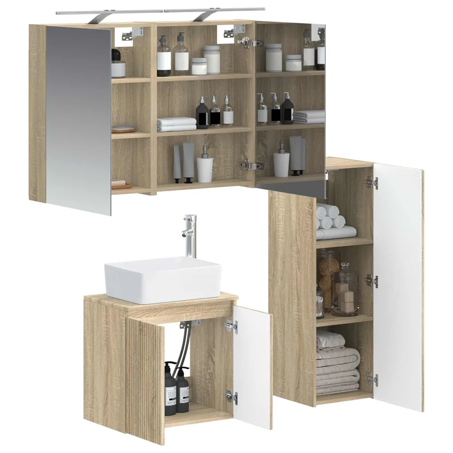 Ensemble de mobilier de salle de bain 4 pcs Chêne Sonoma - 3