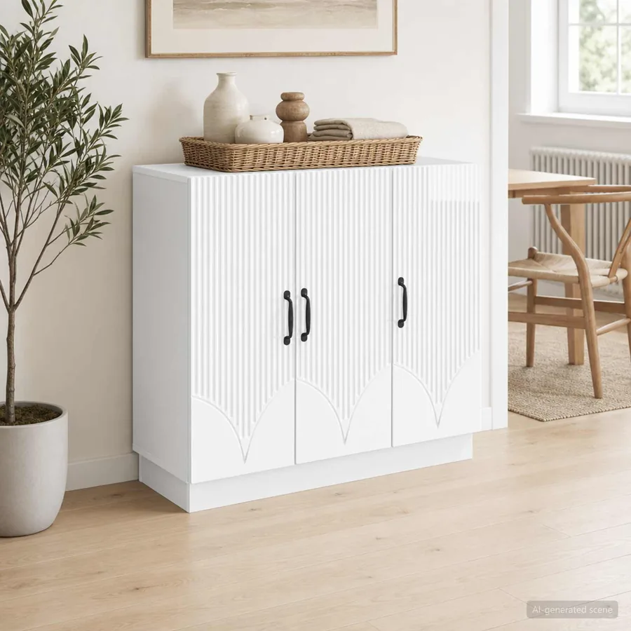 Buffet Blanc brillant 89 x 34,5 x 77 cm Bois d'ingénierie