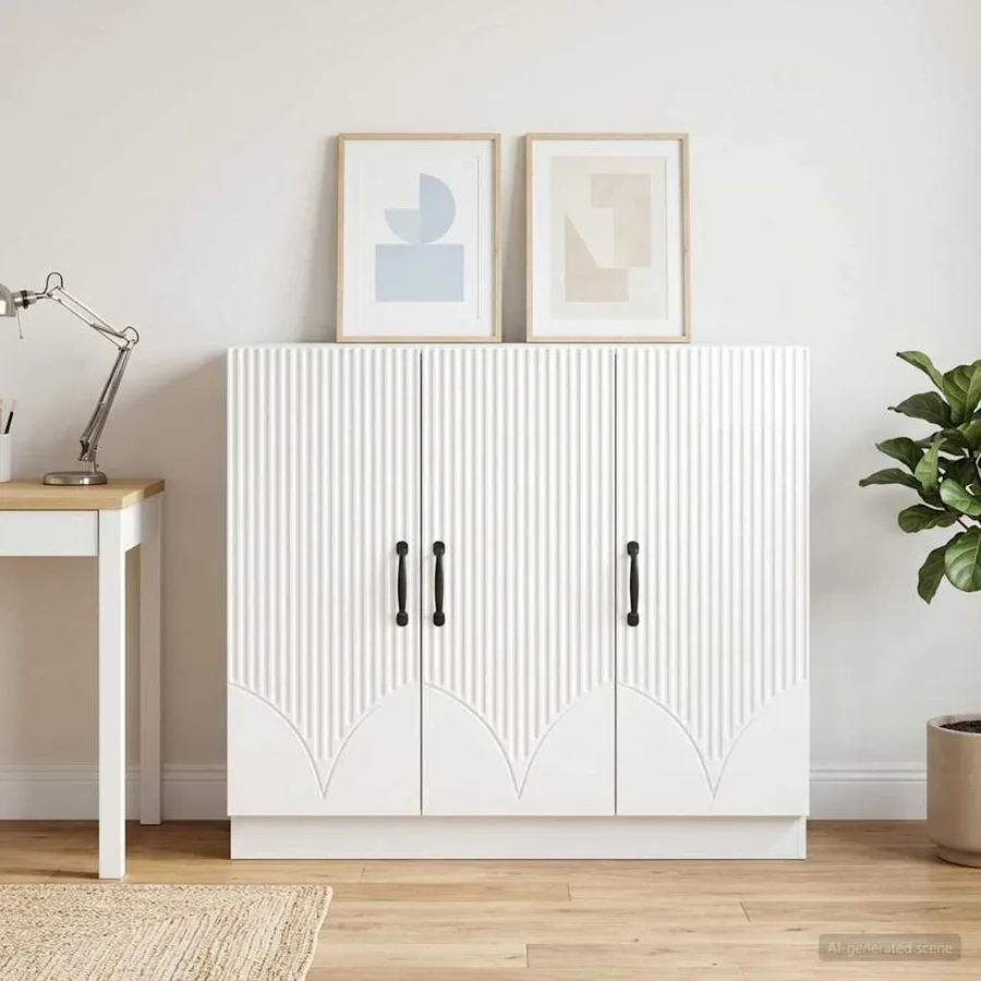 Buffet Blanc brillant 89 x 34,5 x 77 cm Bois d'ingénierie - 4