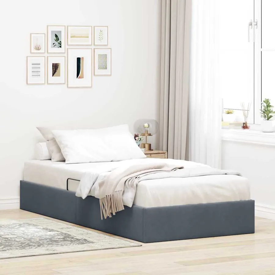 Lit de Rangement avec stockage Gris foncé 90 x 190 cm Velours