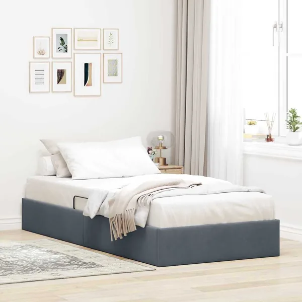 Lit de Rangement avec stockage Gris foncé 90 x 190 cm Velours